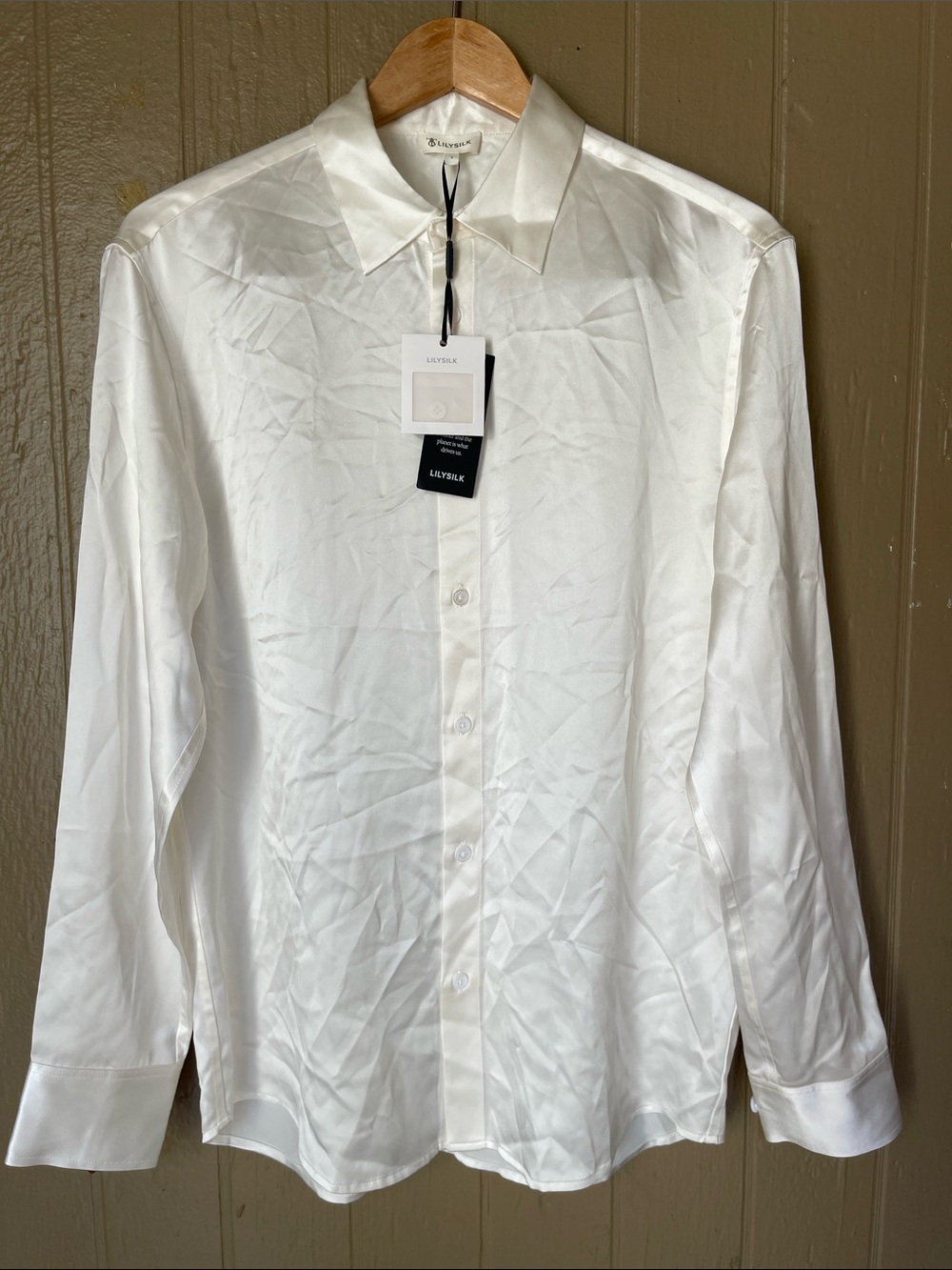 Lilysilk Mulberry Men’s White Satin Dress Shirt Size S